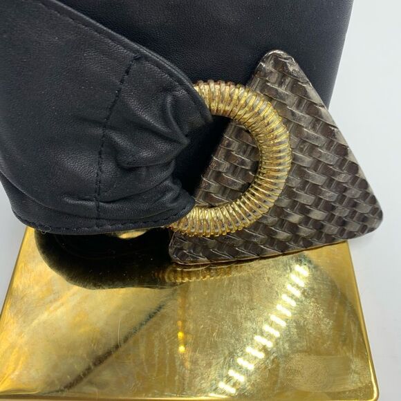 Authentic Vintage ARMANI Supple Black Leather Belt with Retro Gold Buckle